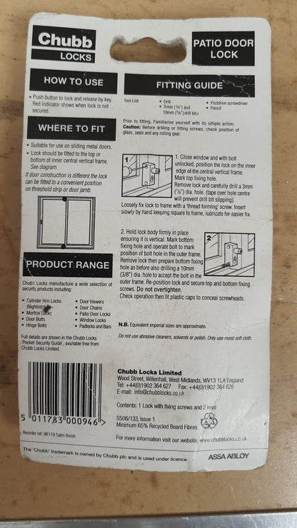 One Chubb 8K119 Patio Door Lock